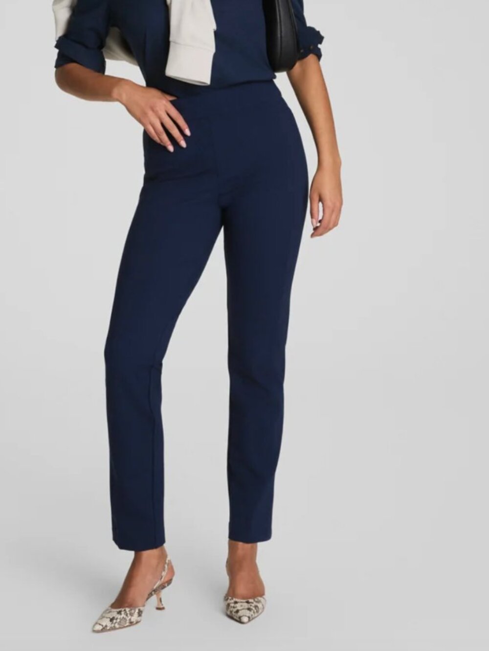 spanx PerfectFit Ponte Slim Straight Pant navy M tall office comfort